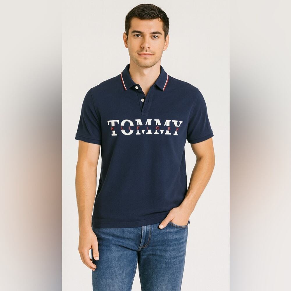 Tommy Hilfiger Navy Logo Polo Shirt – Men’s Classic Fit Size Medium